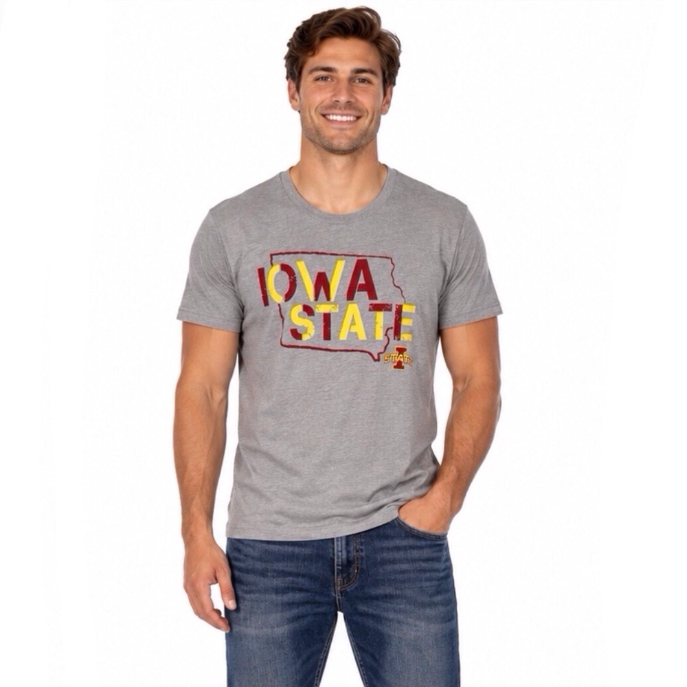 Iowa State Cyclones T Shirt Size Large Gray Distressed Logo Stretch Cotton New